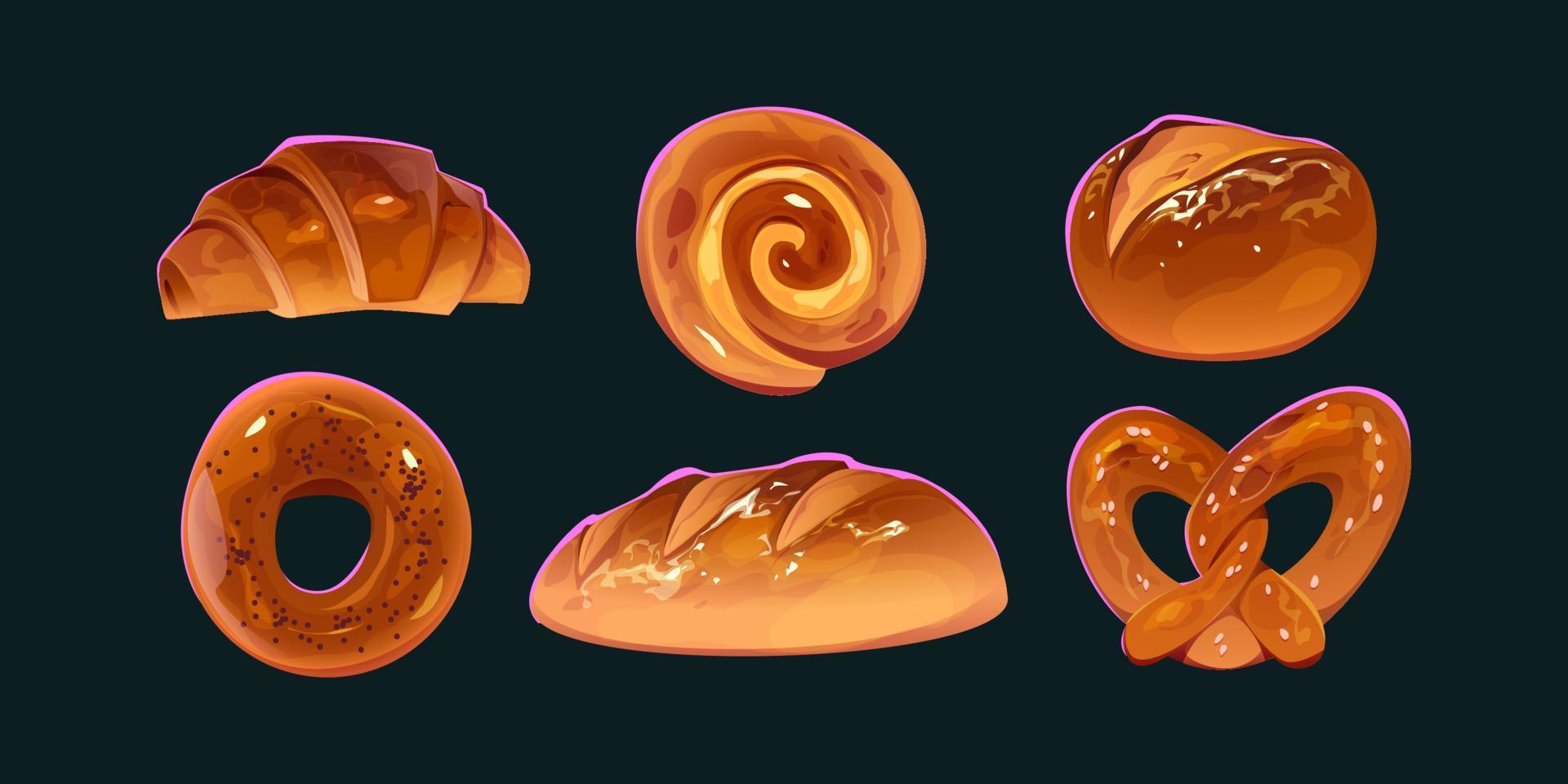 Bakery icons, bread, baguette, croissant, bagel vector