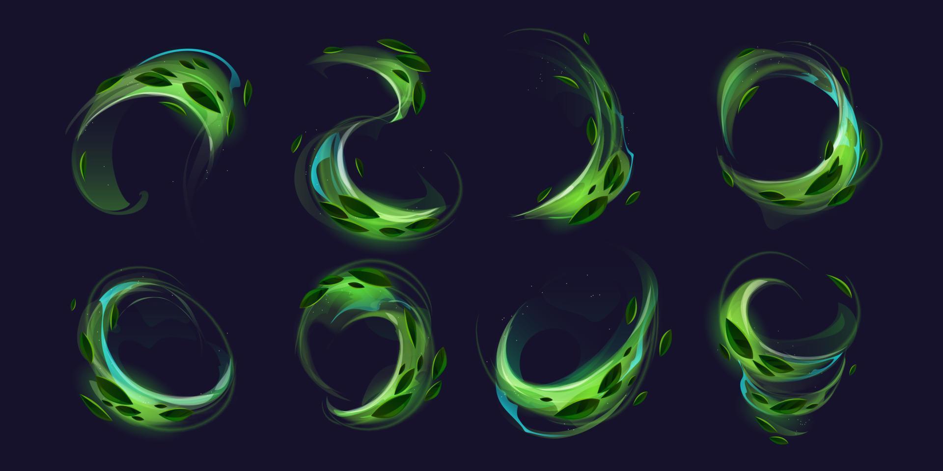 Fresh wind effect, green air swirls with leaves vector