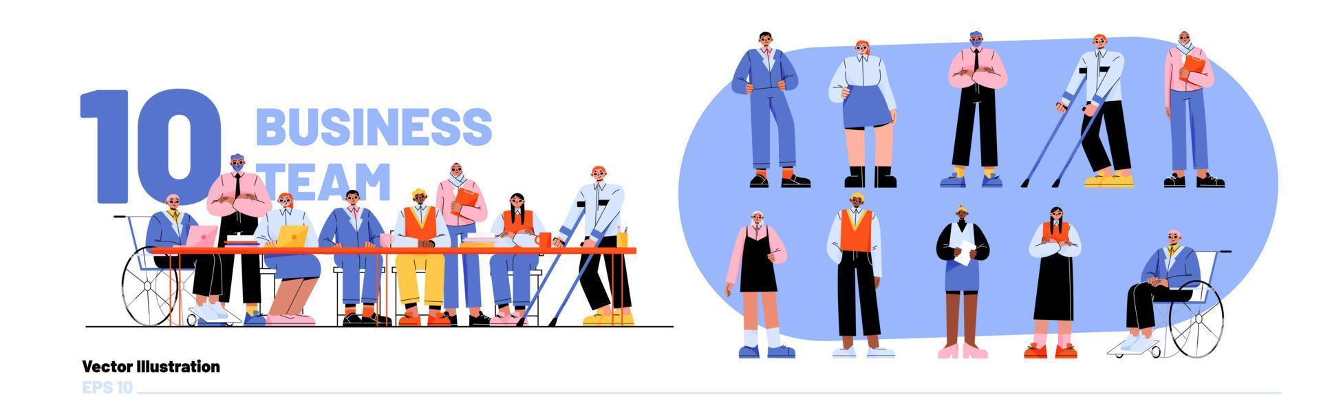 Business team set with diverse people vector