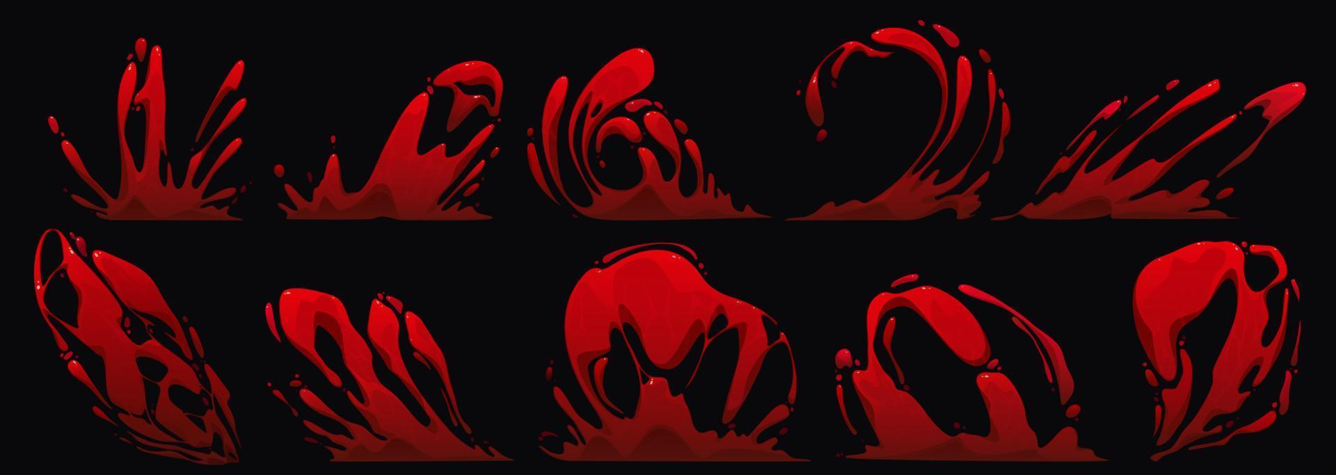 Blood splash, vfx game video animation effect, set vector