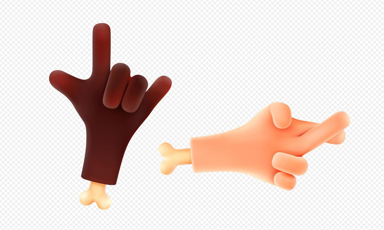 3d render hand gestures black and white palms vector