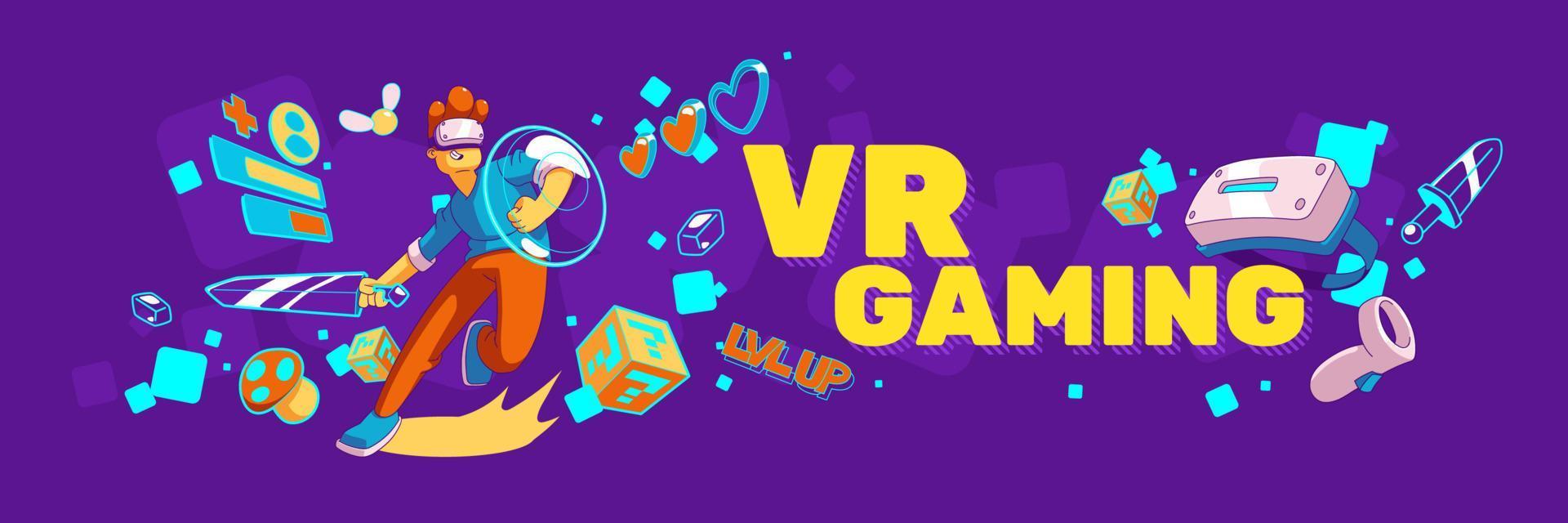 Virtual reality gaming, metaverse vector banner