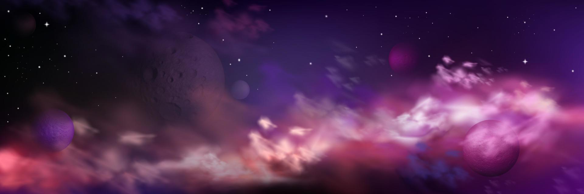 Realistic space background with planets, stars vector