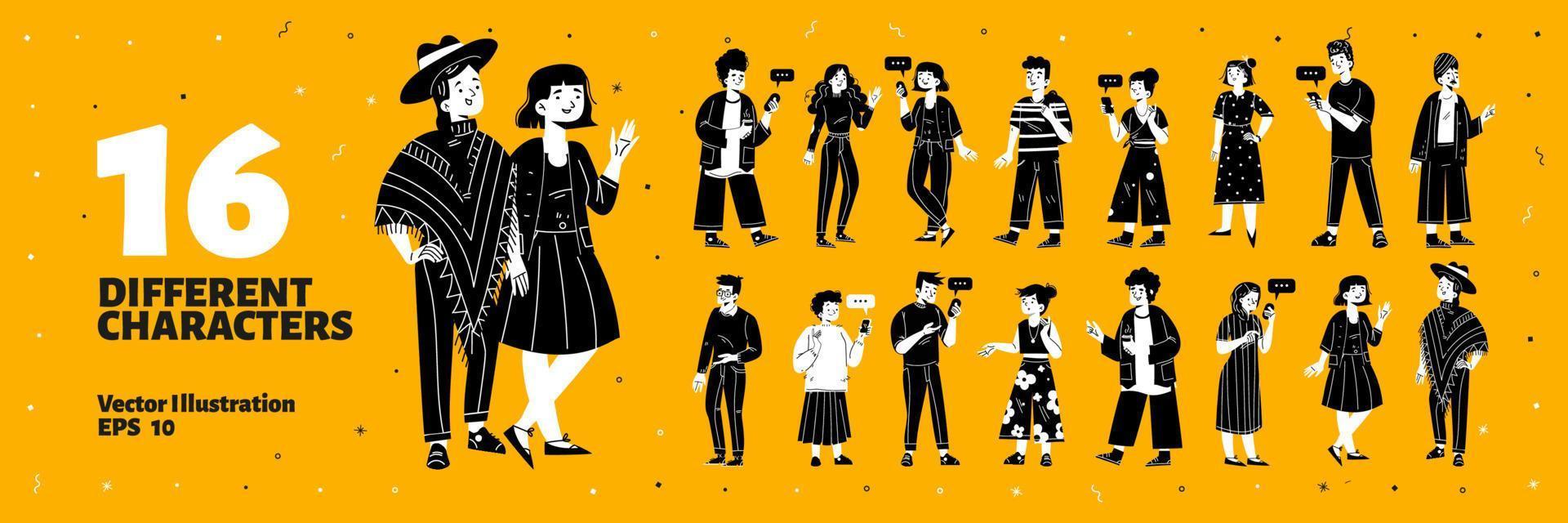 Set of different characters, diverse modern people vector