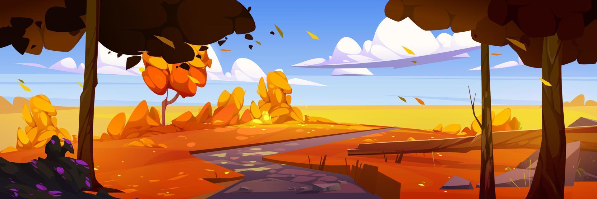 paisaje de otoño amarillo, vector de dibujos animados