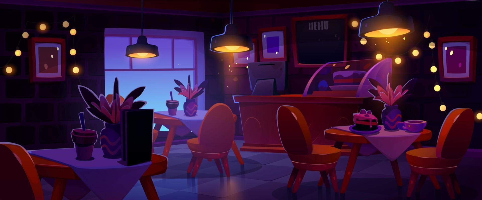 Cafe or coffee house interior at evening vector