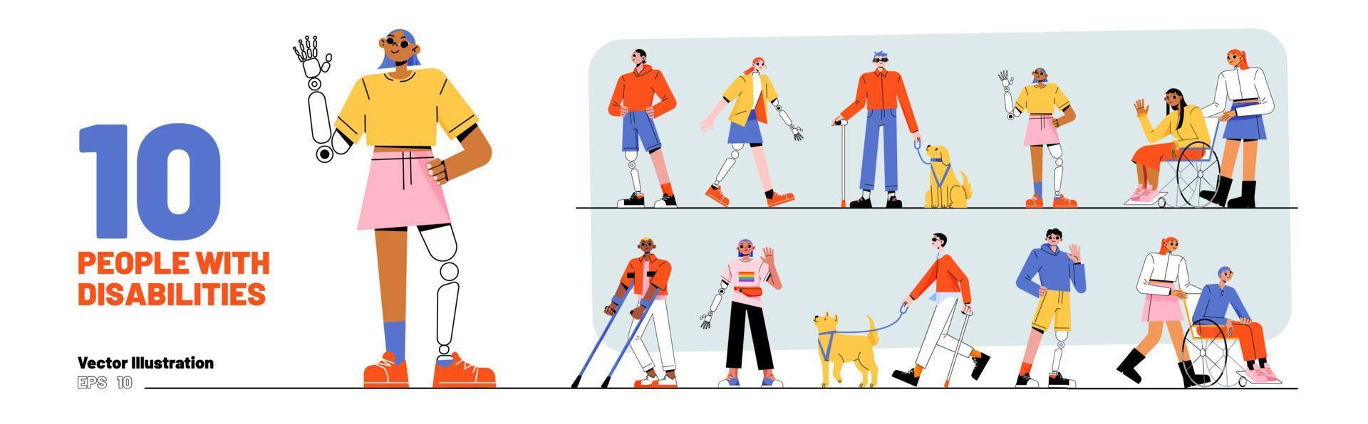 Diverse people with disabilities set vector