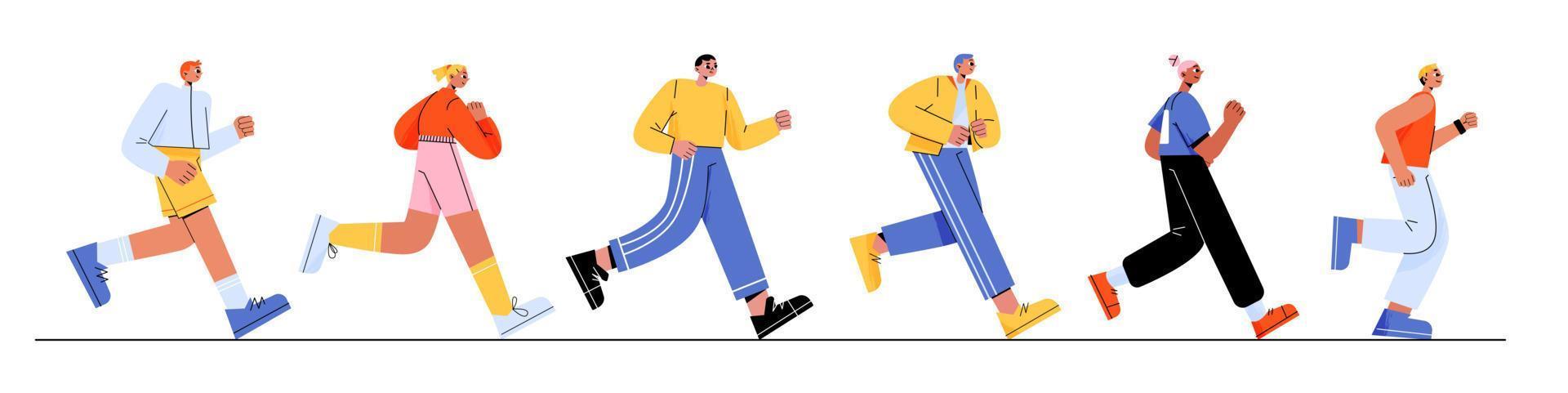 People in sportswear jogging, run marathon vector