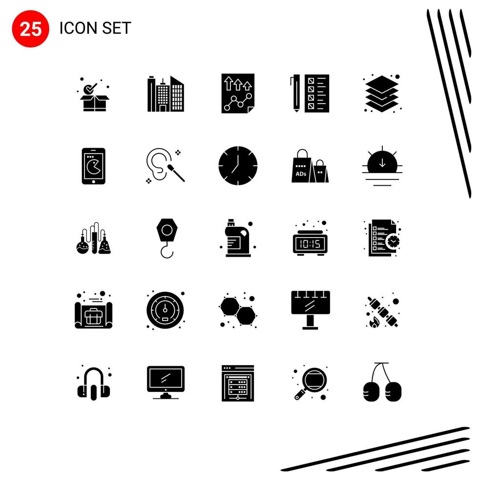 Editable Vector Line Pack of 25 Simple Solid Glyphs of layer development high develop business Editable Vector Design Elements