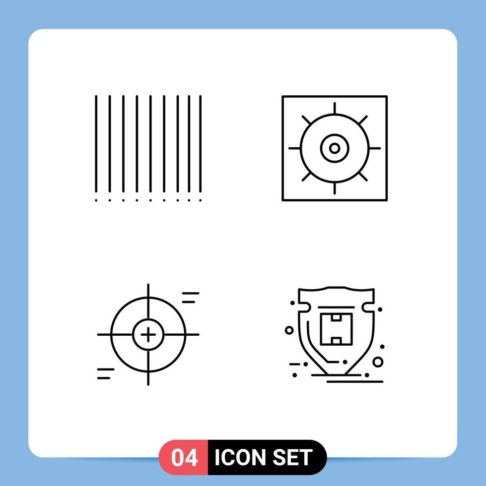 User Interface Pack of 4 Basic Filledline Flat Colors of barcode target gears focus protection Editable Vector Design Elements