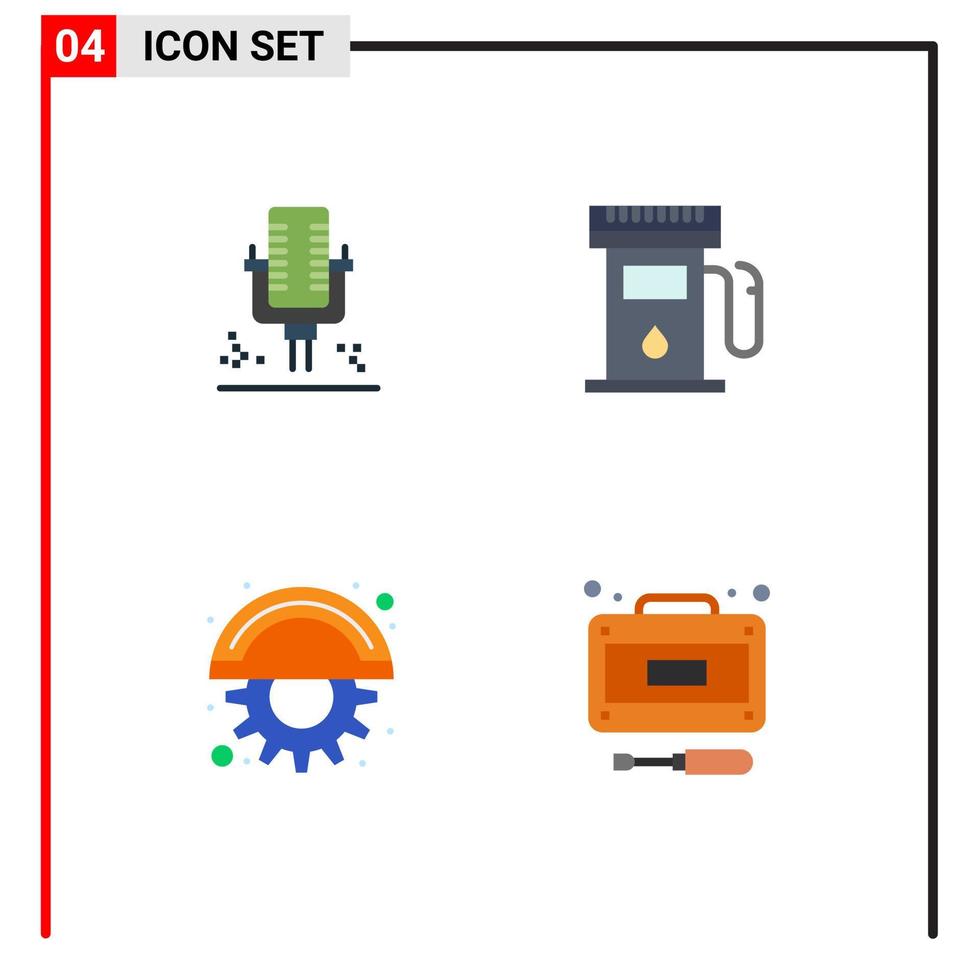 Modern Set of 4 Flat Icons and symbols such as mic cutter recording maps gear Editable Vector Design Elements