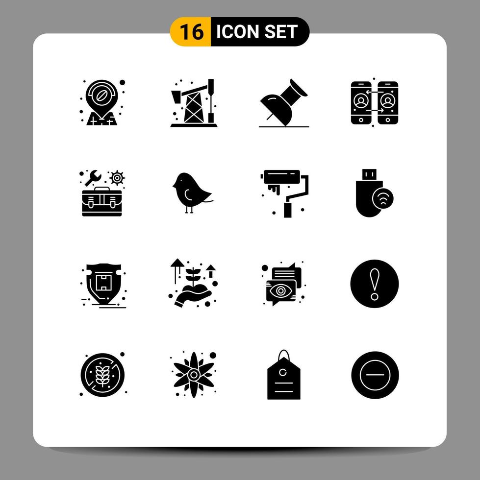 Pictogram Set of 16 Simple Solid Glyphs of nature bird call forwarding settings repair Editable Vector Design Elements