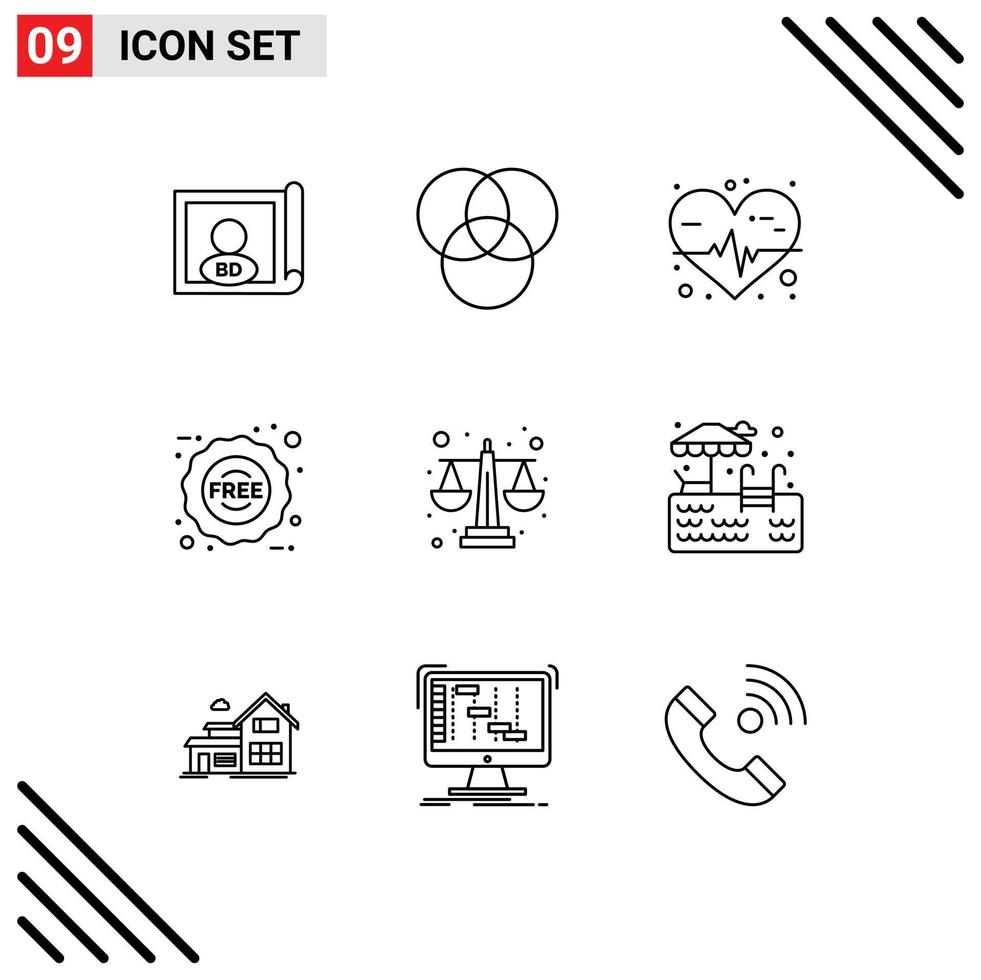 9 Universal Outlines Set for Web and Mobile Applications park level ecommerce equality balance Editable Vector Design Elements