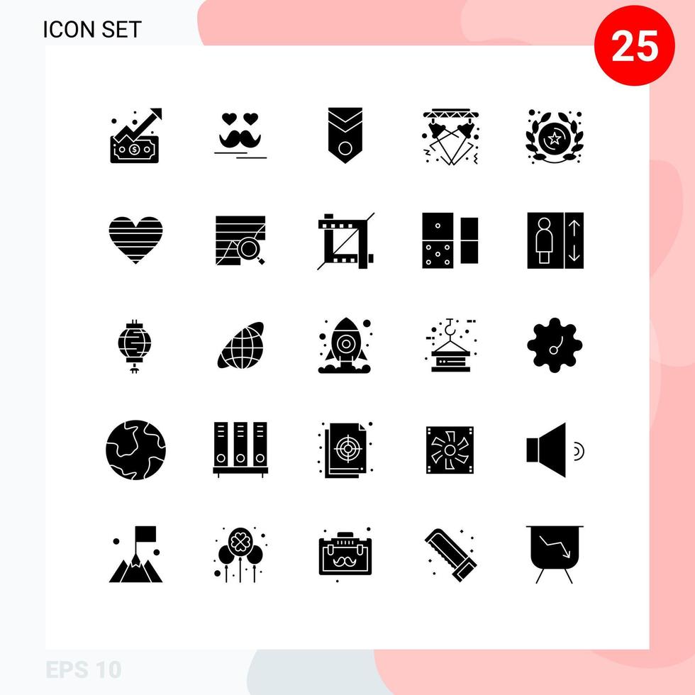 Universal Icon Symbols Group of 25 Modern Solid Glyphs of event light badge lights stripes Editable Vector Design Elements