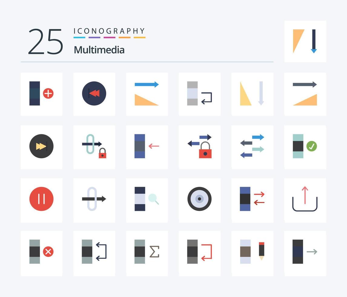 Multimedia 25 Flat Color icon pack including arrow. sort. descending. ascending. data vector