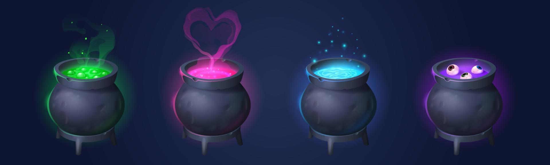 Cauldrons with witch magic potions vector