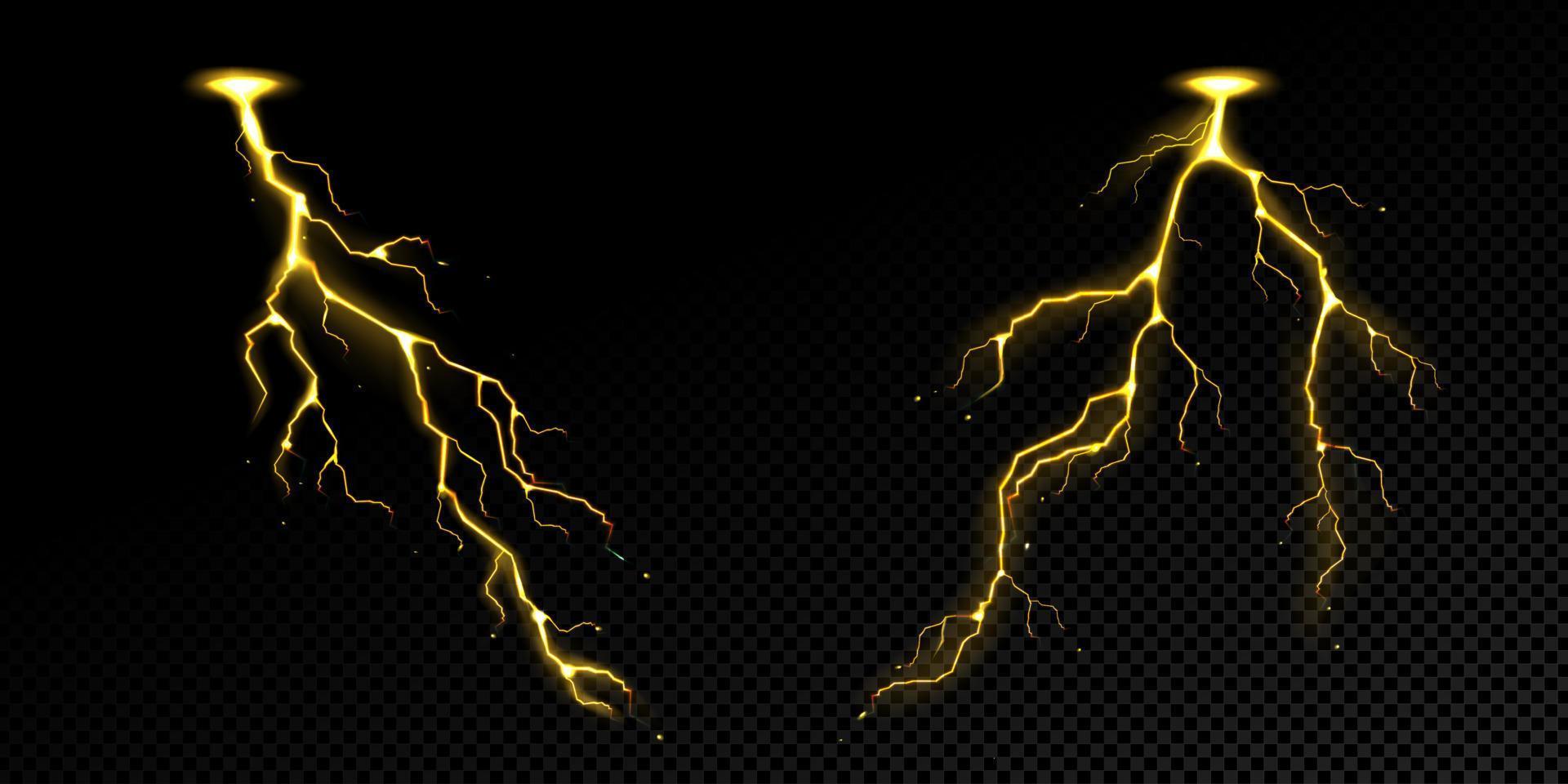 Lightning effect, thunderstorm, gold storm strikes vector