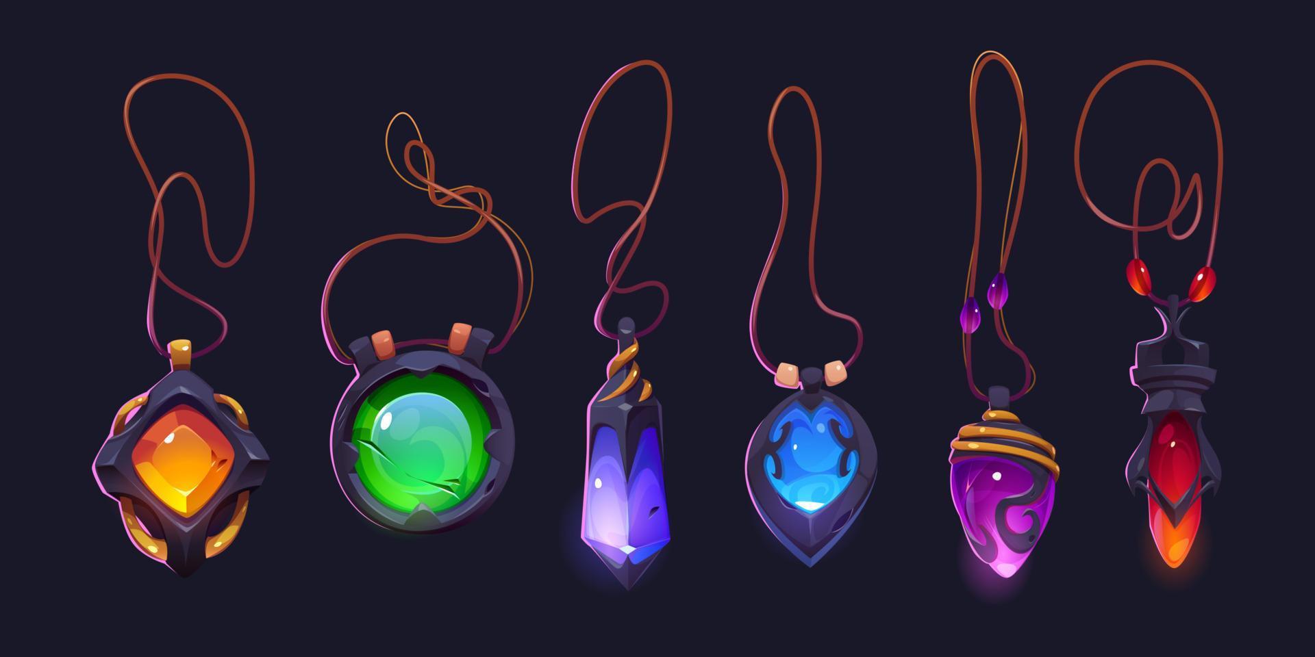 Magic amulets, witch pendants with crystals vector