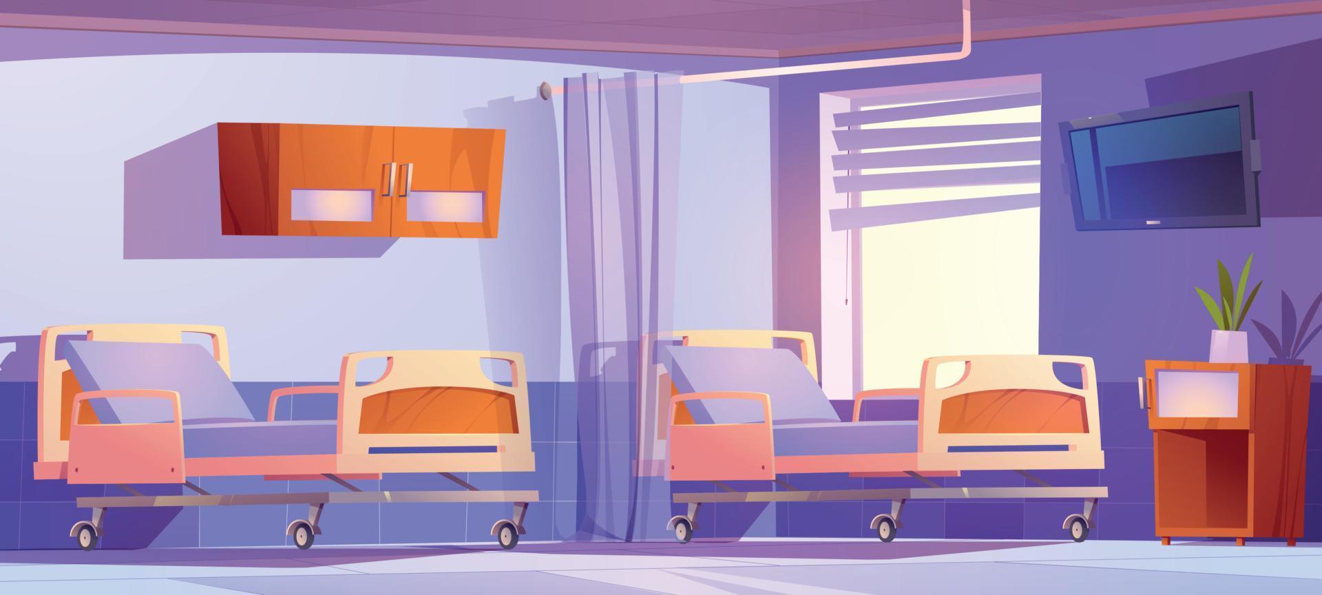 Hospital chamber with modern medical beds, room vector