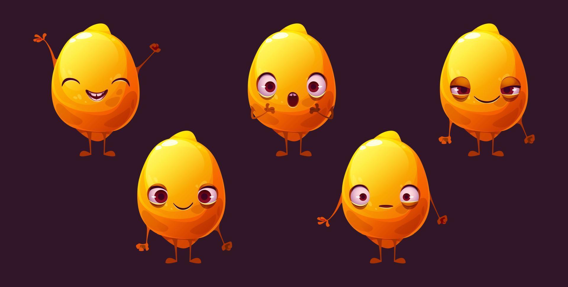 Cute lemon, yellow citrus fruit character vector