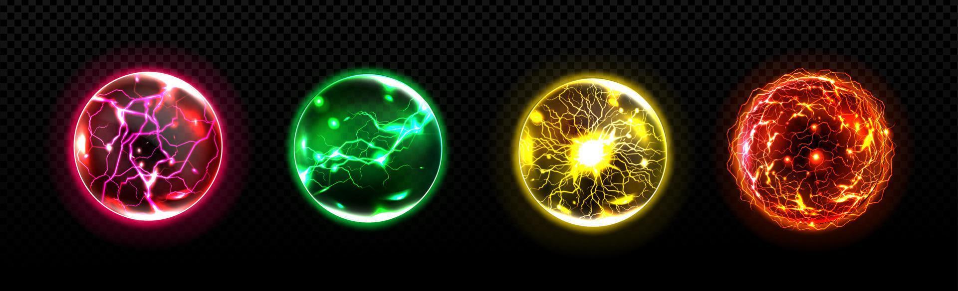 Set of energy balls with lightning effect vector