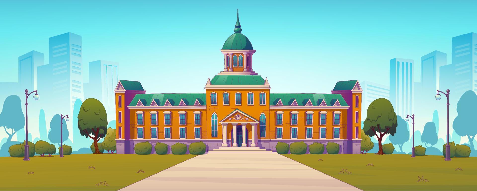 University or college campus building front view vector