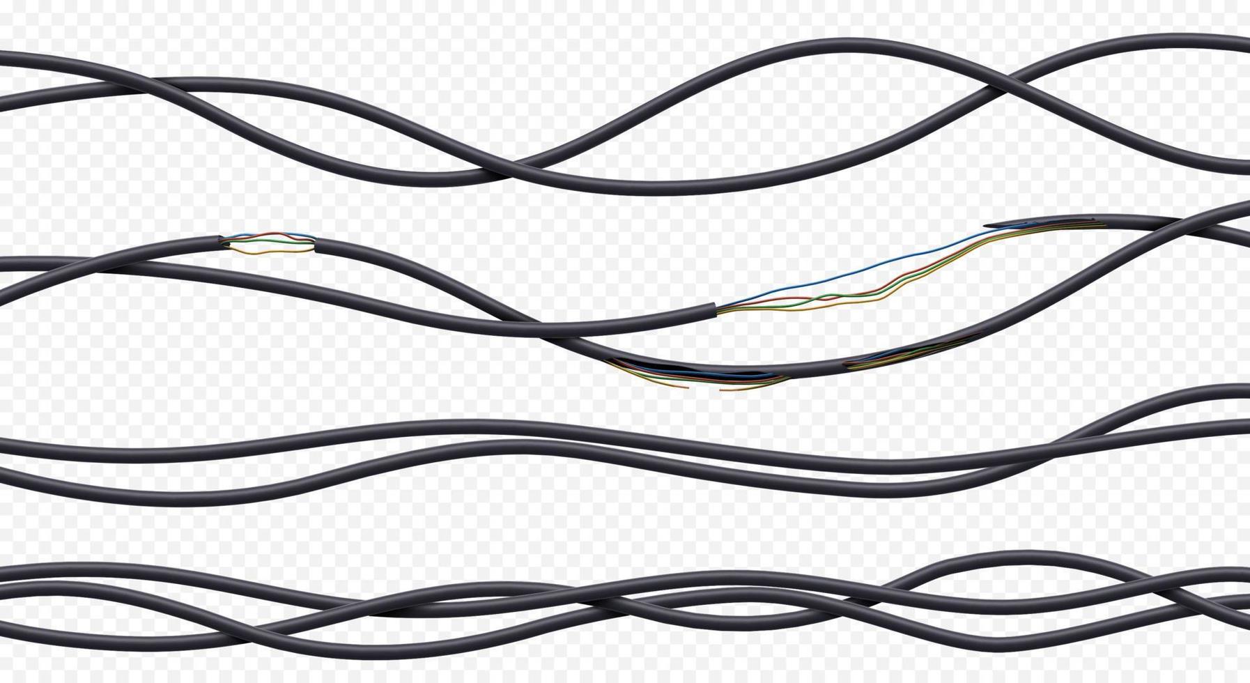 Electric wires, broken black power cables vector