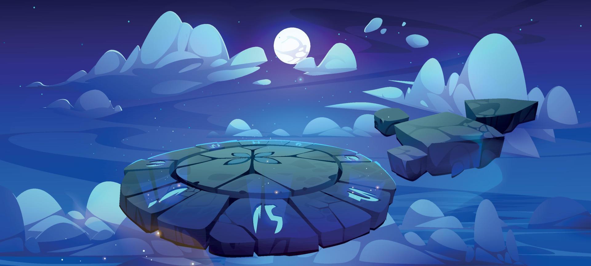 Battle arena, magic altar with runes in float sky vector