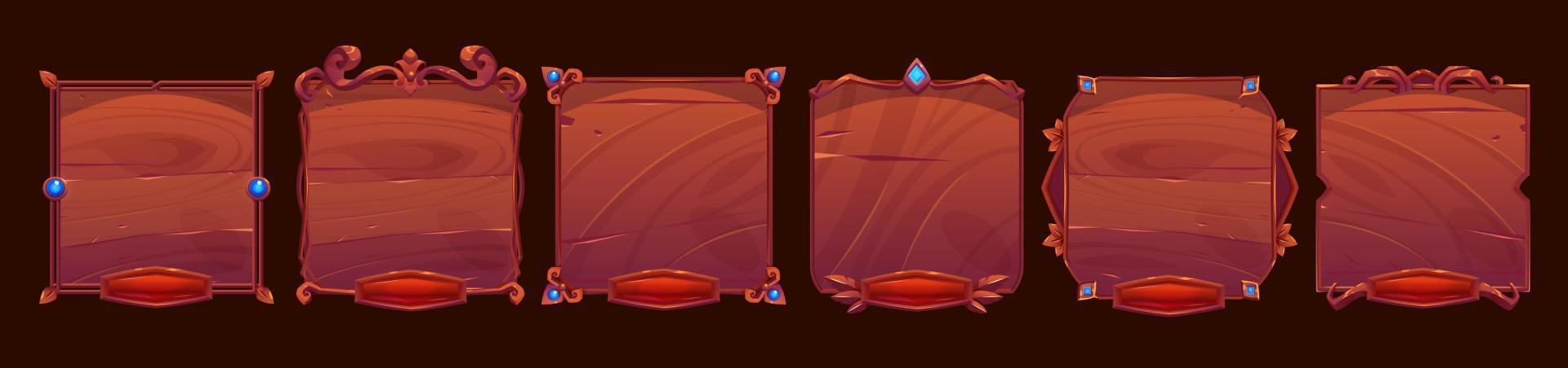 Game wooden level or avatar frames, ui icons vector
