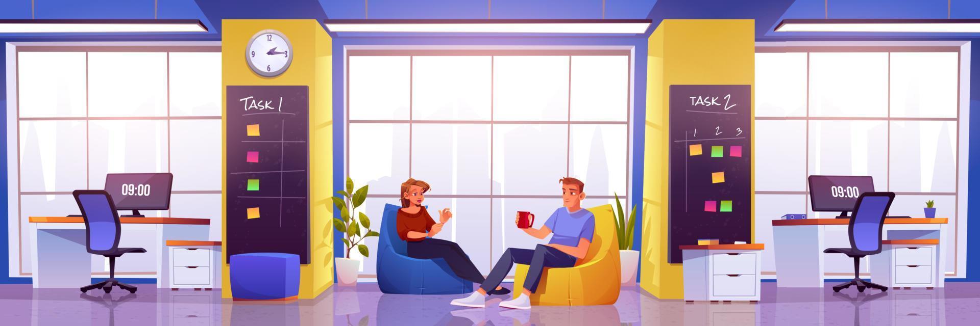 Office interior with lounge area and workplace vector