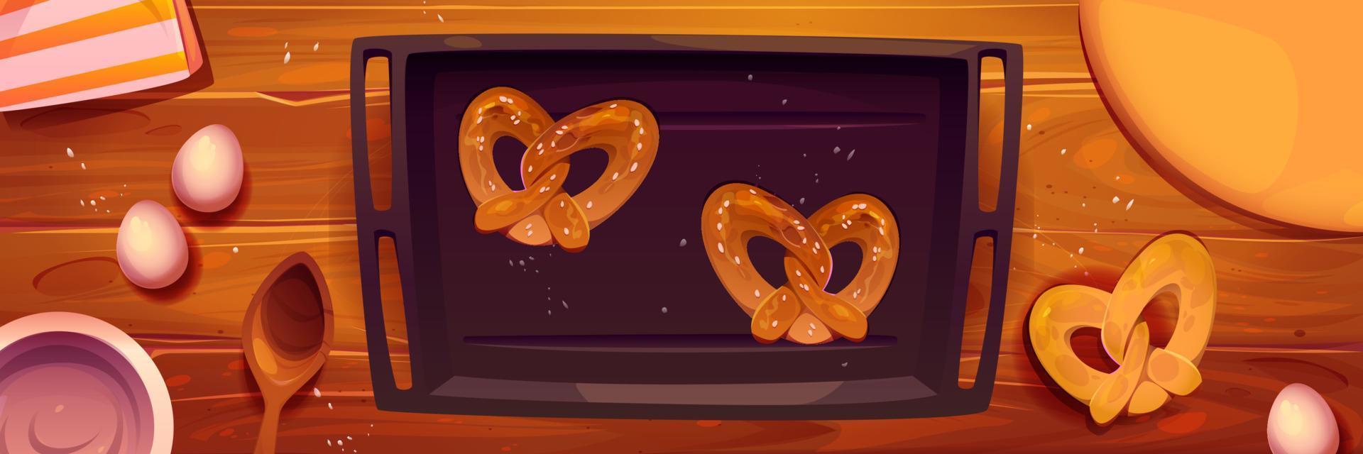 Top view kitchen table with pastry on baking sheet vector