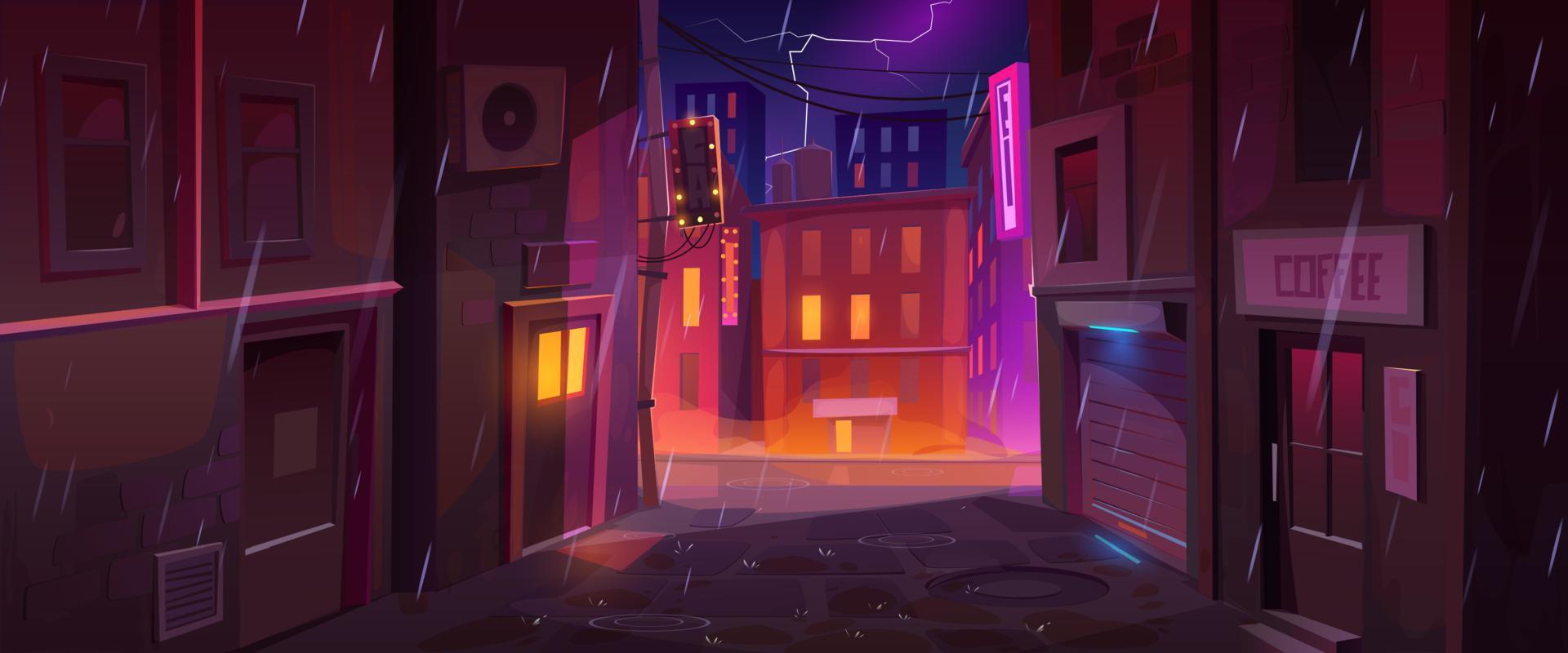 noche lluviosa en la ciudad, ilustración vectorial de dibujos animados vector
