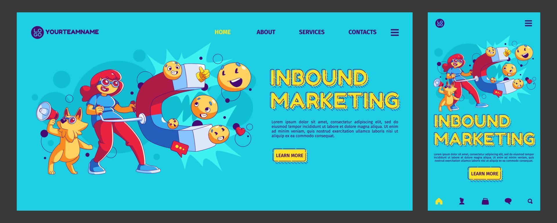 Inbound marketing landing page, onboard screen vector