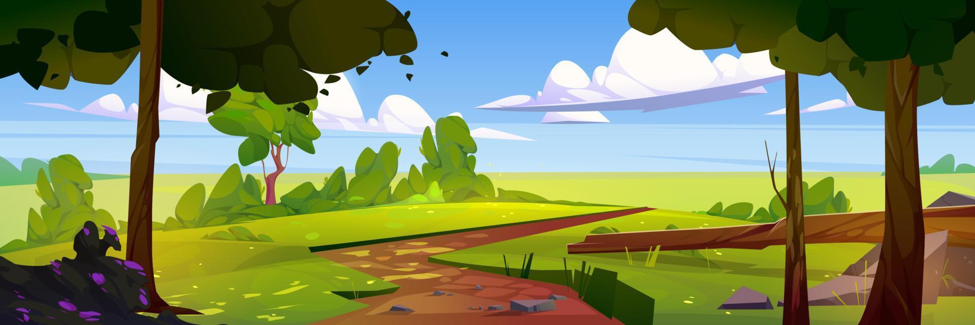 Country landscape with fields, green grass, trees vector