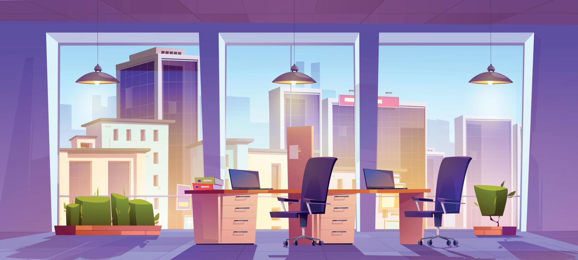 Open space office workplace interior with tables vector