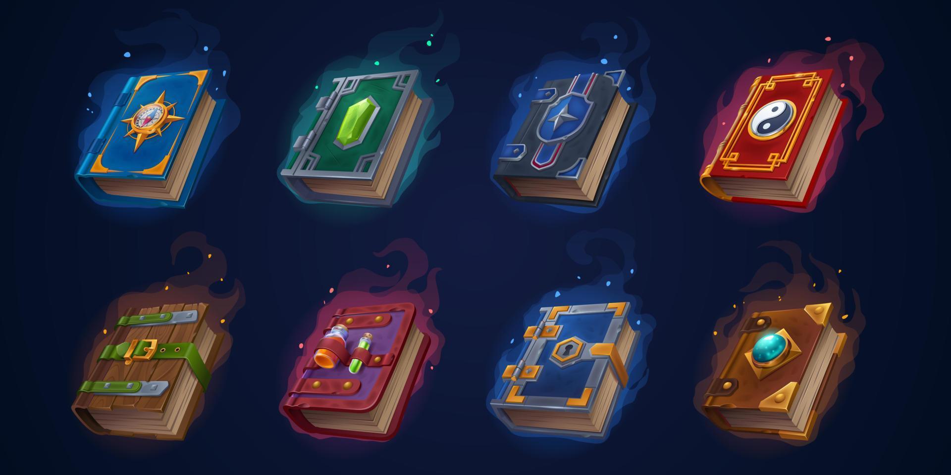 Old magic books of spells, astrology and alchemy vector