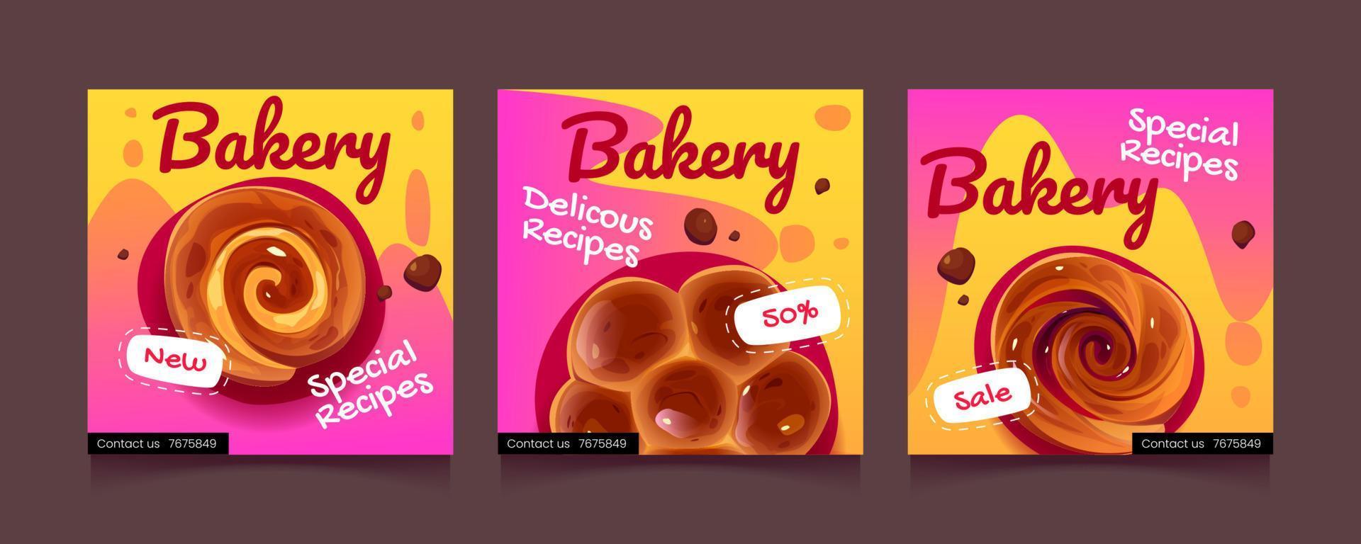 Bakery food banners, social media post templates vector