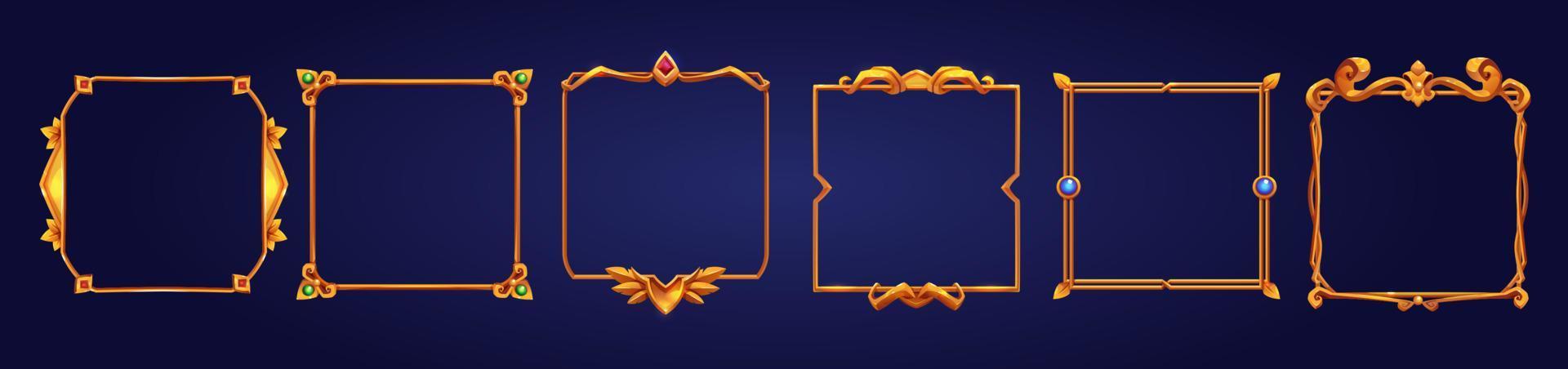 Set of square ui game frames, medieval borders vector