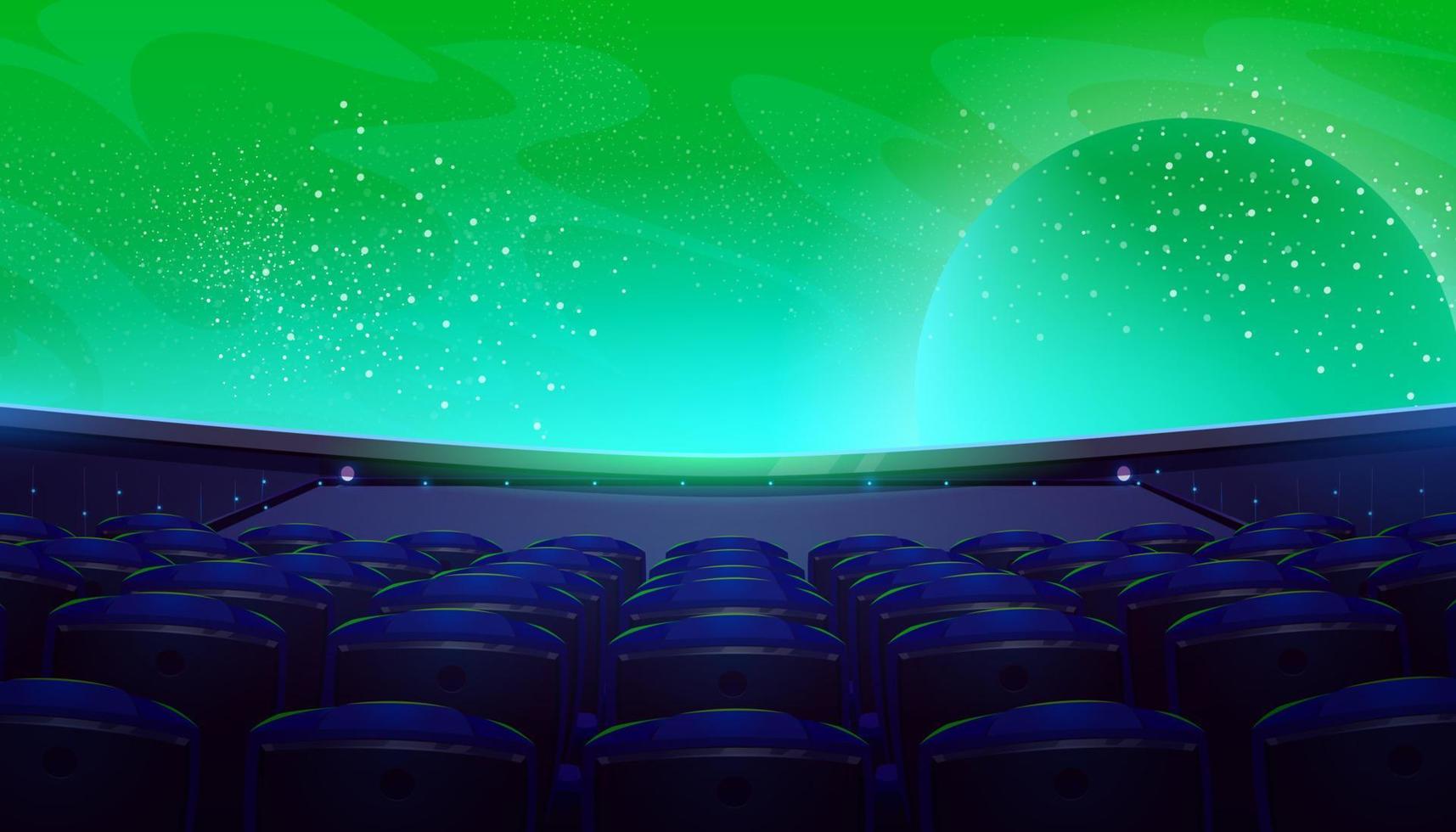 Movie theater, cinema hall with wide screen, seats vector