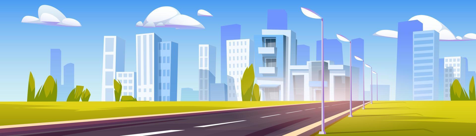 Highway, empty road to city with skyscrapers vector