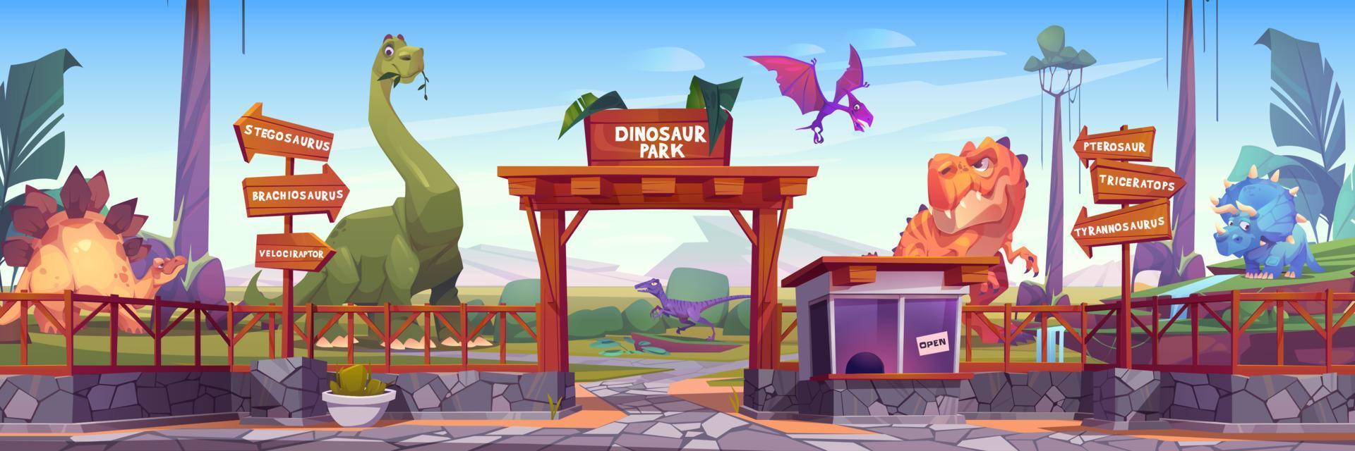 parque de dinosaurios con lindos animales de la era jurásica vector