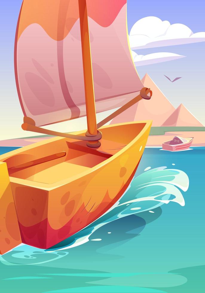 Sail boat in red sea and view to Egyptian pyramids vector