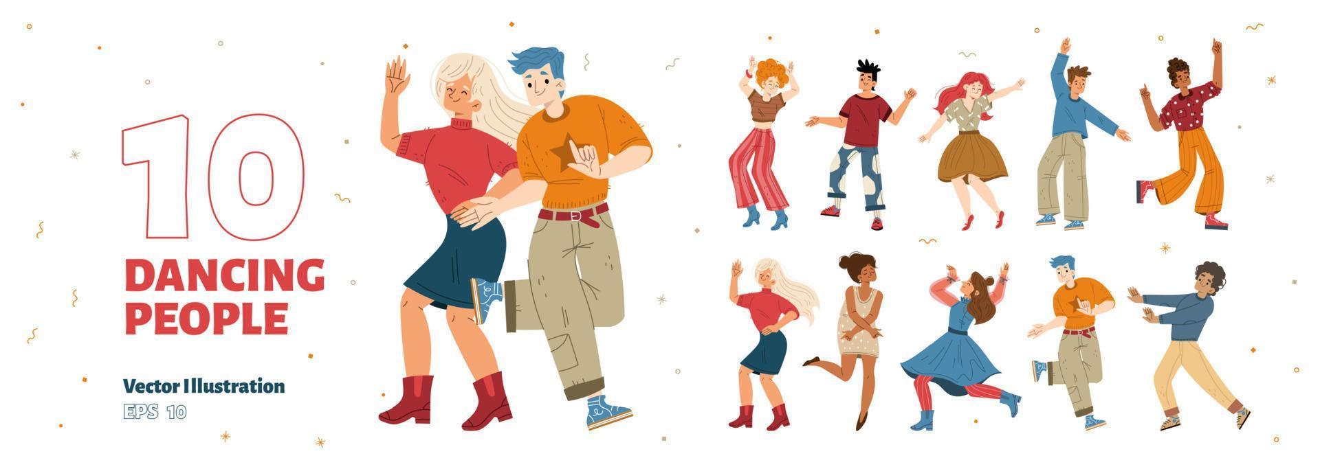 Set of happy dancing diverse people vector