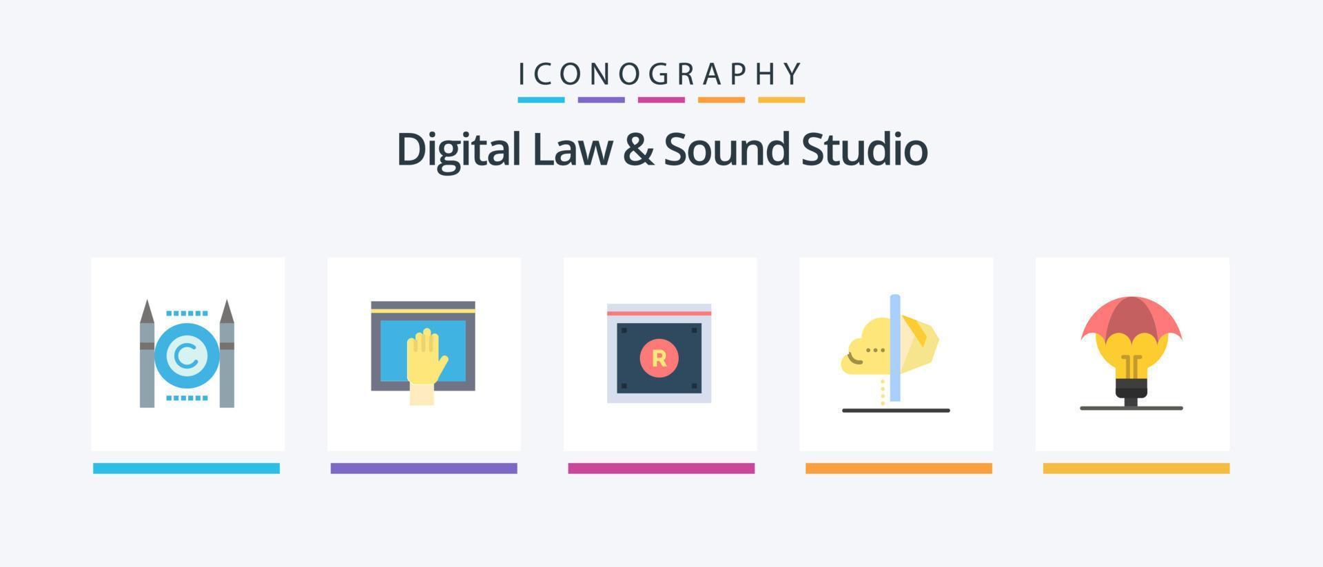 Digital Law And Sound Studio Flat 5 Icon Pack Including insight. idea. open. creativity. law. Creative Icons Design vector