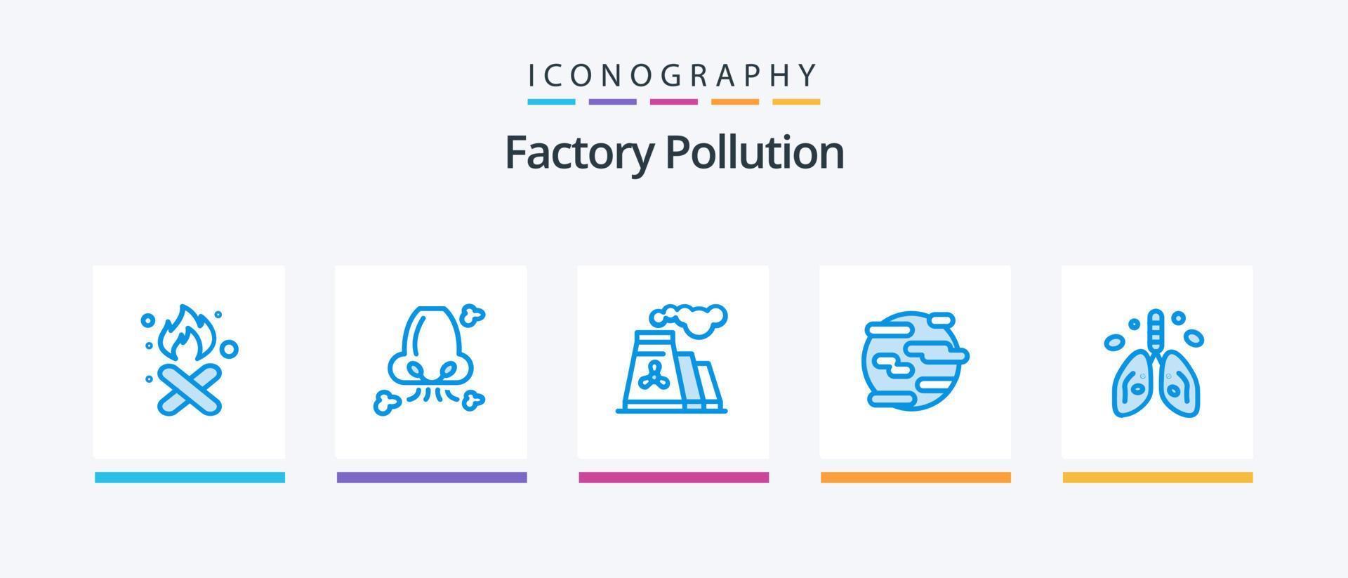 paquete de iconos azul 5 de contaminación de fábrica que incluye humo. ayudar. nariz. ambiente. producción. diseño de iconos creativos vector