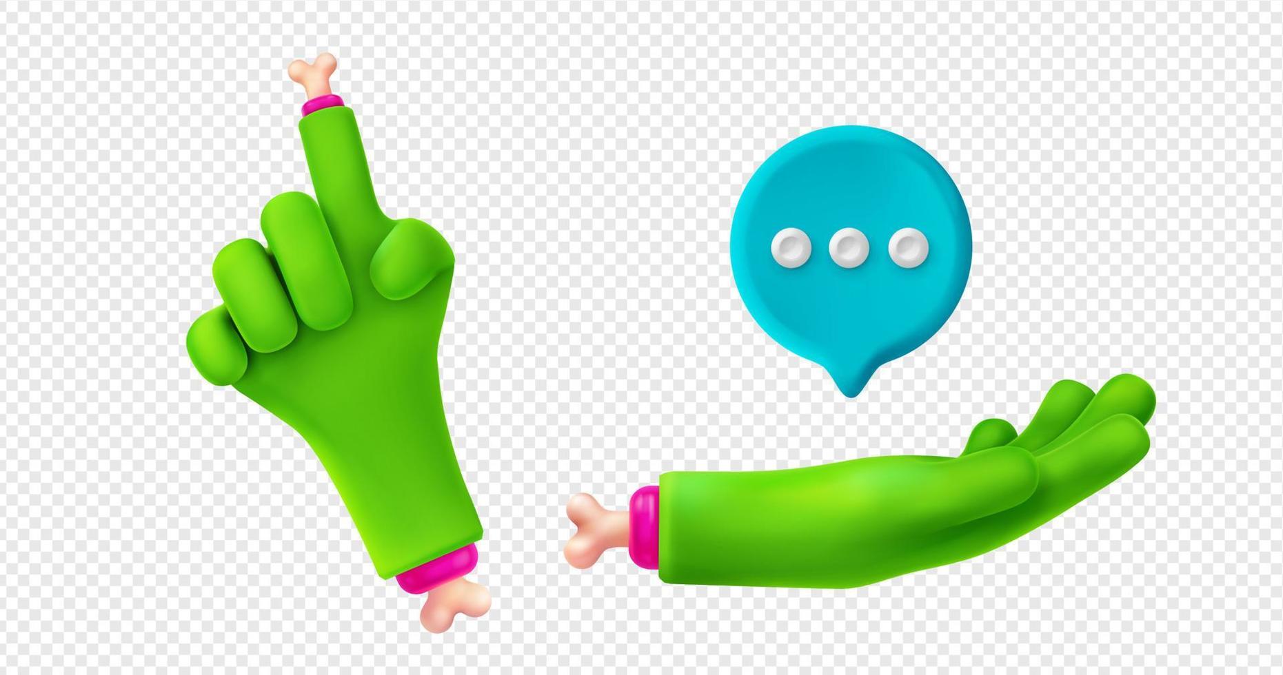 3d render zombie hands pointing and speech bubble vector