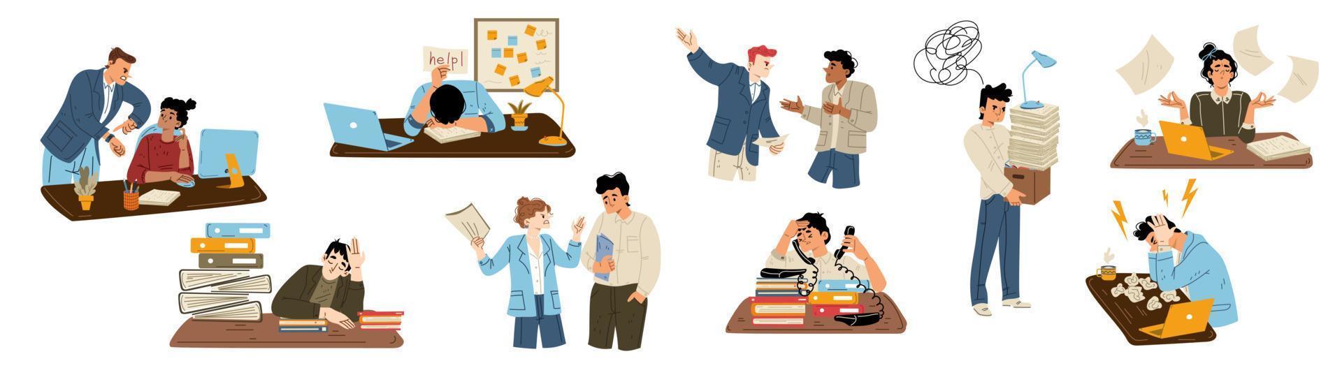 Burnout, deadline, mental pressure at work vector