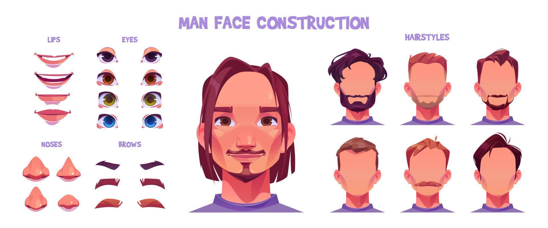 constructor de cara de hombre, avatar de personaje de dibujos animados vector