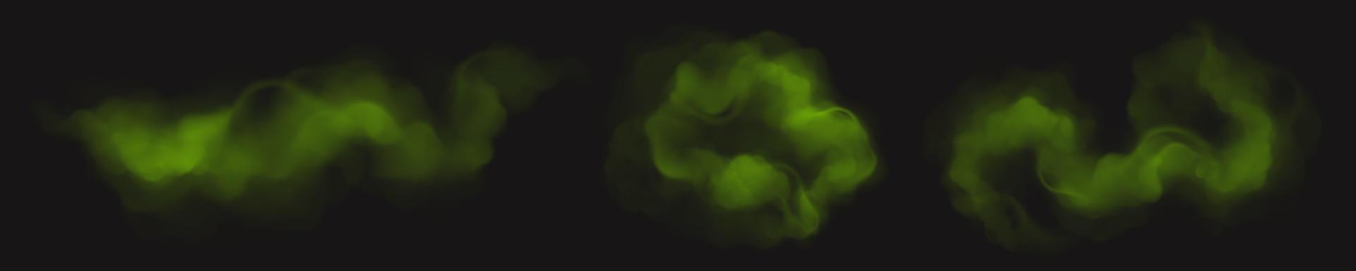 Realistic green smoke, bad smell or gas clouds vector