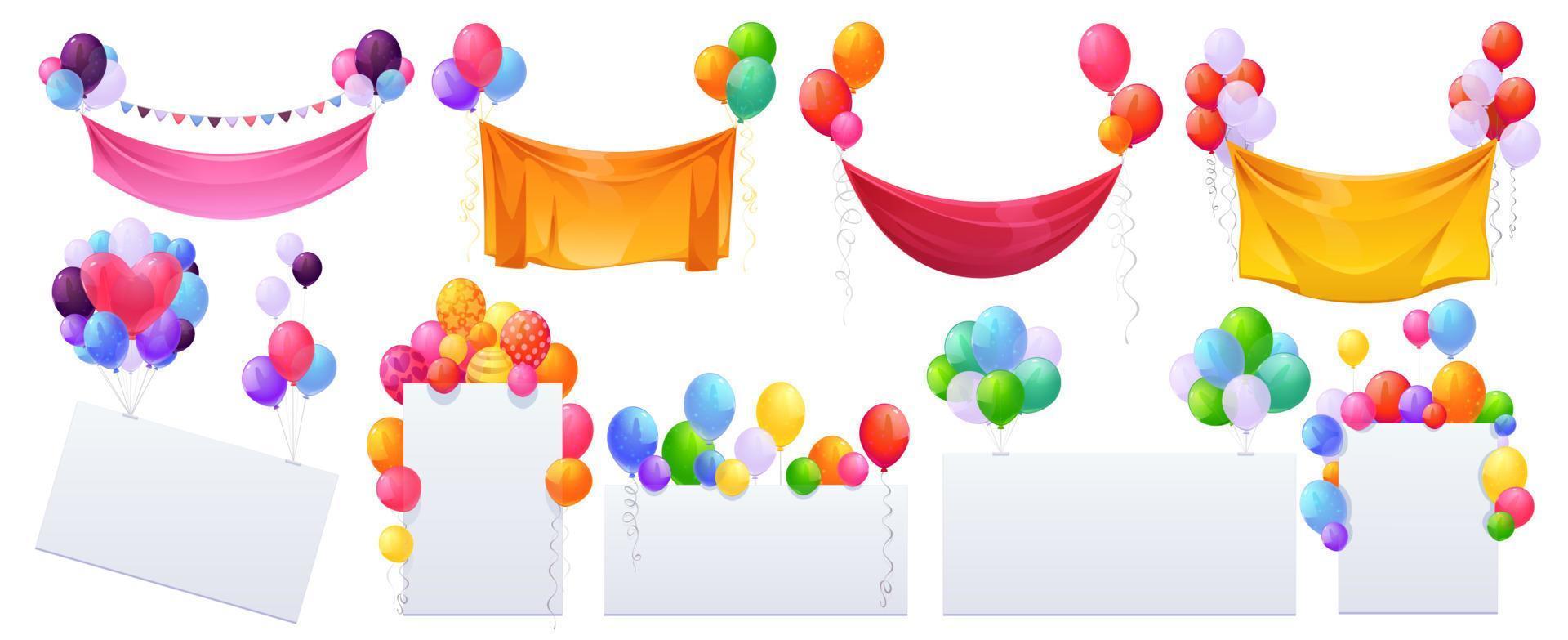 Helium balloons and banners isolated vector set